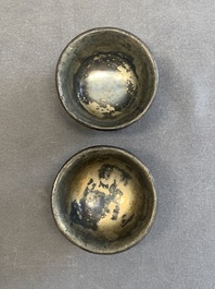 A pair of Chinese silver-lined tixi lacquer cups, Ming