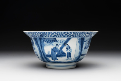 A Chinese blue and white 'Xi Xiang Ji' 'klapmuts' bowl, Kangxi mark and of the period