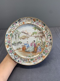 A pair of very fine Chinese Canton famille rose monogrammed plates, 19th C.