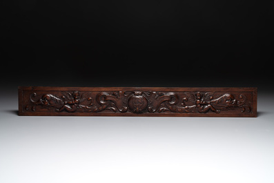 Five Baroque and Rococo wooden carvings and a fine farini&egrave;re or flour box, Flanders and France, 18th C.