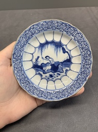 Six Chinese blue and white 'acupuncture' saucers, Kangxi