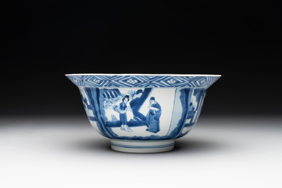 A Chinese blue and white 'Xi Xiang Ji' 'klapmuts' bowl, Kangxi mark and of the period