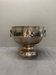 A Thai silver punch bowl with tiger-form handles, เฉิน เว่ย ไท่ 陳偉泰 mark, Bangkok, 19th C.