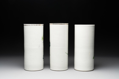 A collection of six Chinese famille rose hat stands, 19/20th C.