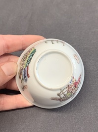 A fine Chinese famille rose 'lady, boy and rabbit' cup, Yongzheng
