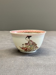 A fine Chinese famille rose 'lady, boy and rabbit' cup, Yongzheng