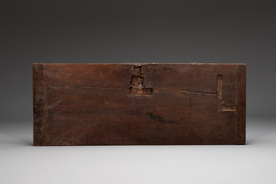 An ornately carved front panel of a late Gothic oak chest, presumably France, 15th C.