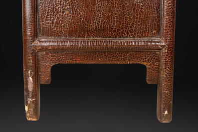 A large Chinese lacquered tapered round-corner cabinet, 'yuanjiaogui', Ming, 16/17th C.