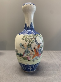 A Chinese famille rose '100 boys' garlic-mouth vase, Qianlong mark, 19th C.