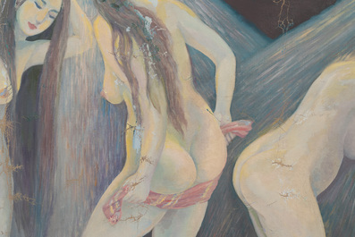 Do Xuan Doan (1937): 'Ladies at a bathhouse', oil on canvas, signed and dated (19)80
