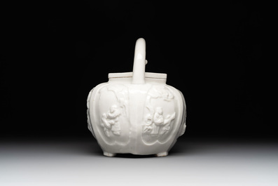 A large Chinese Dehua blanc de Chine wine pot, Kangxi