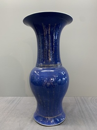 A Chinese gilt-decorated powder blue 'yenyen' vase, Kangxi