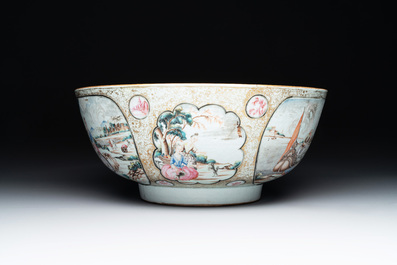 A large Chinese famille rose export porcelain 'European subject' bowl, Qianlong