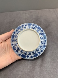 Six Chinese blue and white 'acupuncture' saucers, Kangxi