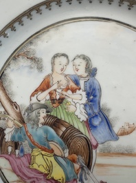 A Chinese famille rose 'European subject' plate, Qianlong, ca. 1750