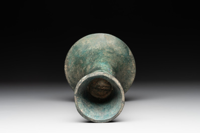 A Chinese archaic bronze ritual wine vessel, 'gu 觚', Shang