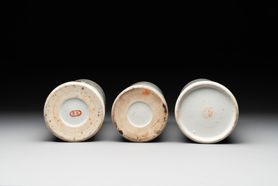 A collection of six Chinese famille rose hat stands, 19/20th C.