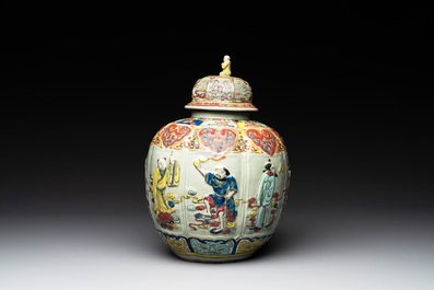 A rare Chinese famille rose relief-moulded 'Eight Immortals' vase and cover for the Thai market, Yongzheng mark, 19th C.