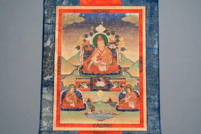 A Tibetan thangka depicting a lama, 19th C.