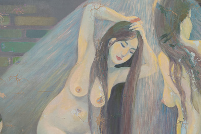 Do Xuan Doan (1937): 'Ladies at a bathhouse', oil on canvas, signed and dated (19)80