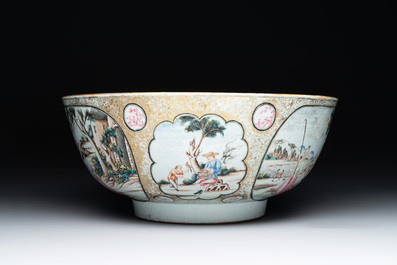 A large Chinese famille rose export porcelain 'European subject' bowl, Qianlong