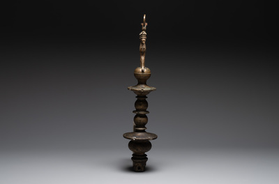 A bronze lustre stem with a double-headed crowned eagle, Flanders, 16th C.
