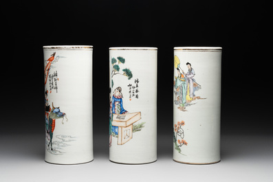 A collection of six Chinese famille rose hat stands, 19/20th C.