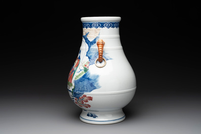 A Chinese famille rose 'hu' vase with figural design, Jiaqing mark, 19/20th C.