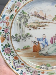 A pair of very fine Chinese Canton famille rose monogrammed plates, 19th C.