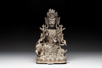 A Chinese bronze Bodhisattva seated on an elephant, Ming