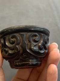 A pair of Chinese silver-lined tixi lacquer cups, Ming
