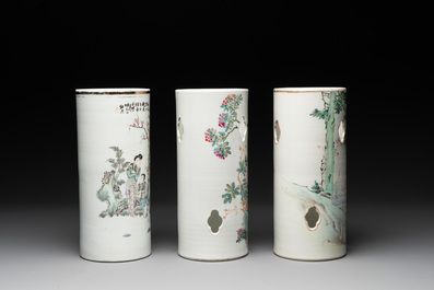 A collection of six Chinese famille rose hat stands, 19/20th C.