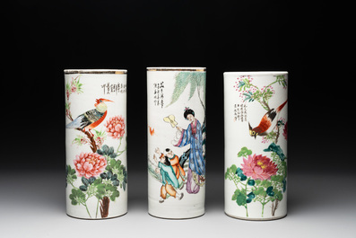 A collection of six Chinese famille rose hat stands, 19/20th C.