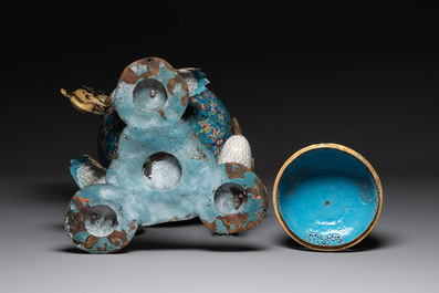 A pair of large and impressive Chinese cloisonn&eacute; 'dragons and cranes' censers and covers, 19/20th C.