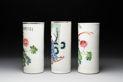 A collection of six Chinese famille rose hat stands, 19/20th C.