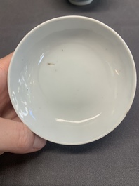 A Chinese blue and white 'figures and a phoenix' tea bowl and cover, Yongzheng