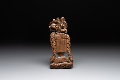 Five Baroque and Rococo wooden carvings and a fine farini&egrave;re or flour box, Flanders and France, 18th C.