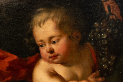 Flemish School: Two putti with a bunch of grapes, oil on canvas, late 17th C.