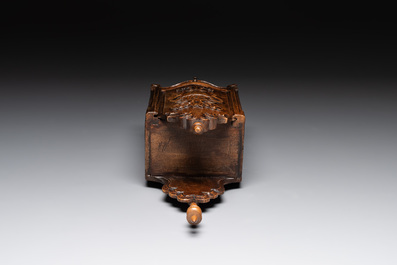 Five Baroque and Rococo wooden carvings and a fine farini&egrave;re or flour box, Flanders and France, 18th C.