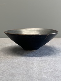 A rare Chinese Jizhou leaf-decorated conical tea bowl, Southern Song