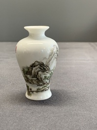 A small Chinese famille rose eggshell 'landscape' vase, Yongzheng mark, 20th C.