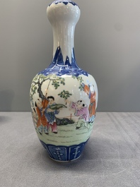 A Chinese famille rose '100 boys' garlic-mouth vase, Qianlong mark, 19th C.