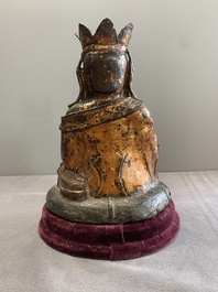 A Chinese gilt bronze crowned Buddha, Ming