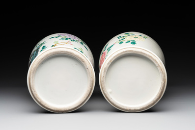 A pair of Chinese famille rose 'birds among flowering branches' vases, Republic