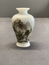 A small Chinese famille rose eggshell 'landscape' vase, Yongzheng mark, 20th C.