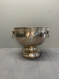 A Thai silver punch bowl with tiger-form handles, เฉิน เว่ย ไท่ 陳偉泰 mark, Bangkok, 19th C.