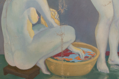 Do Xuan Doan (1937): 'Ladies at a bathhouse', oil on canvas, signed and dated (19)80