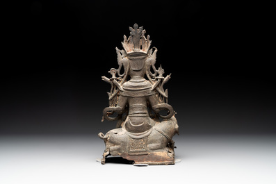 A Chinese bronze Bodhisattva seated on an elephant, Ming