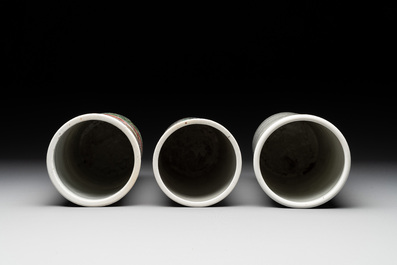 A collection of six Chinese famille rose hat stands, 19/20th C.