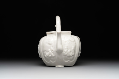 A large Chinese Dehua blanc de Chine wine pot, Kangxi